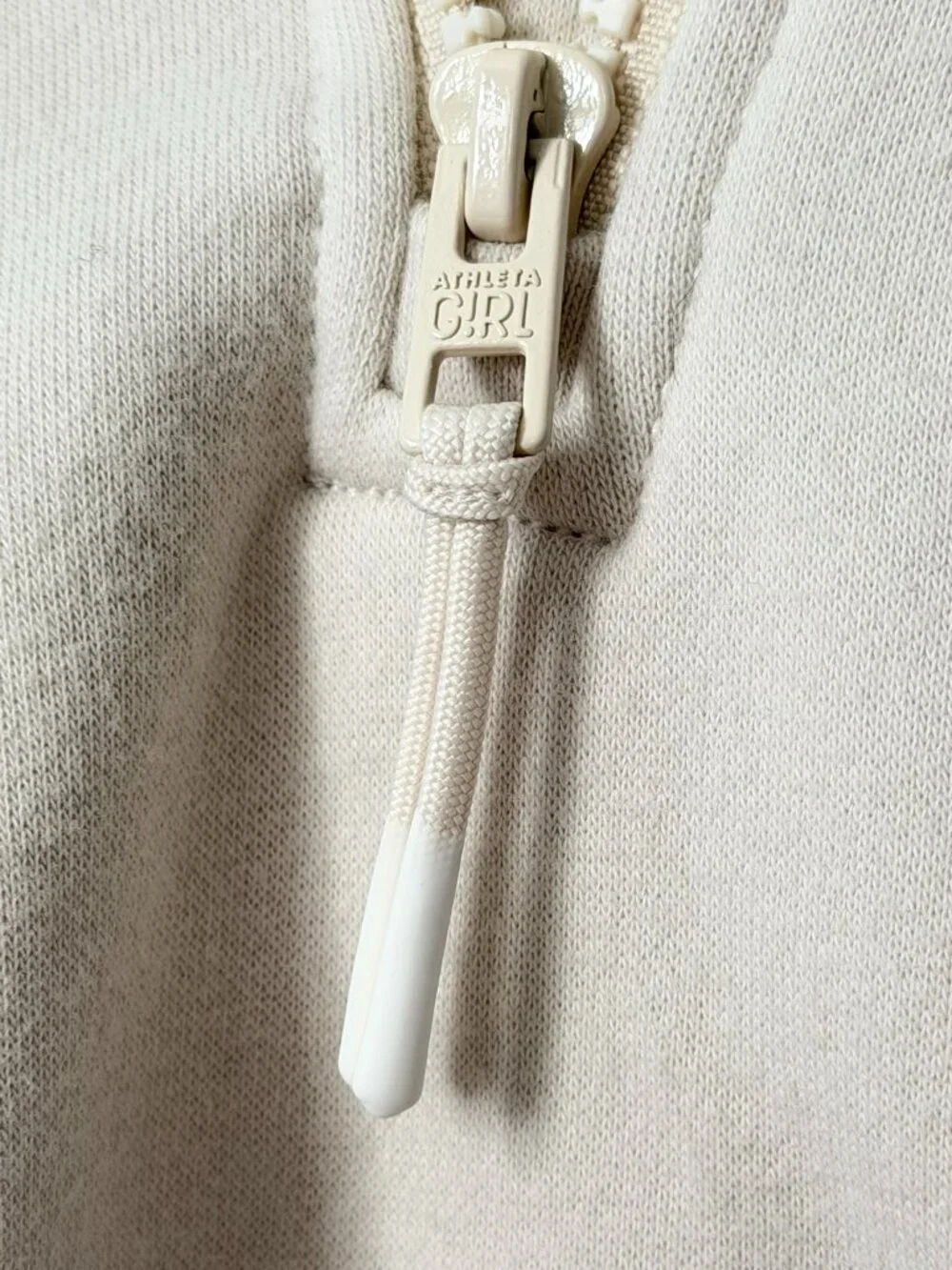 Athleta Girl All Day Half Zip Hoodie Relaxed Fit Sweatshirt Cream/Beige Sz L/12